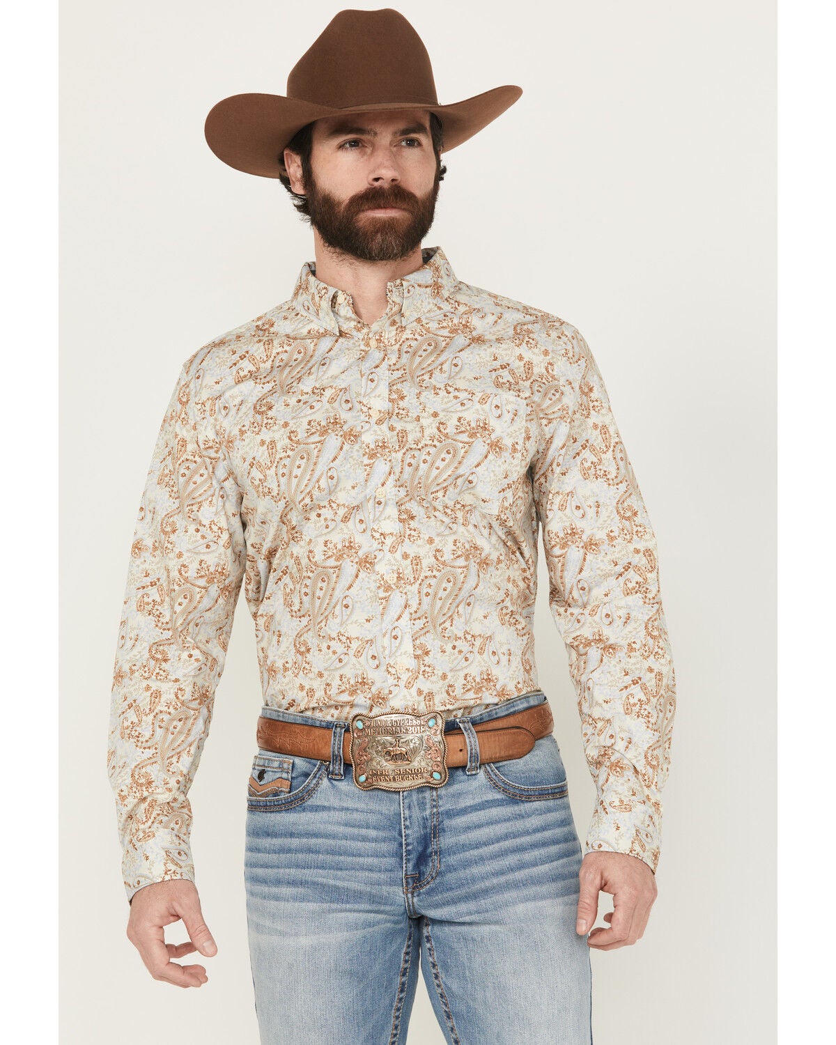 Cody James Men's Porter Floral Print Long Sleeve Button-Down Stretch Western Shirt - Big, Cream, hi-res