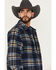 Image #2 - Wrangler Men's Plaid Print Quilt Lined Snap Shirt Jacket, Navy, hi-res