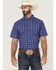 Image #1 - RANK 45® Men's Charge Small Plaid Print Button-Down Western Shirt , Blue, hi-res