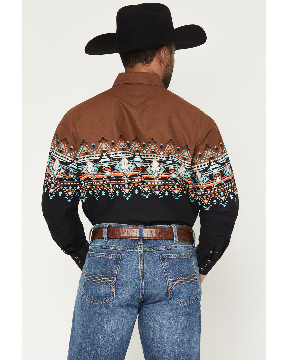 Image #4 - Panhandle Slim Men's Southwestern Border Long Sleeve Snap Western Shirt, Black, hi-res