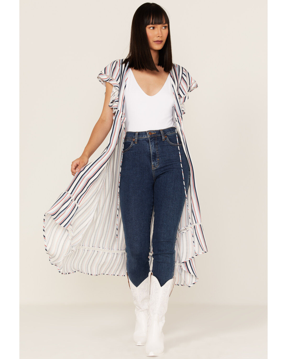 Image #4 - Rock & Roll Denim Women's Americana Stripe Kimono, Red/white/blue, hi-res