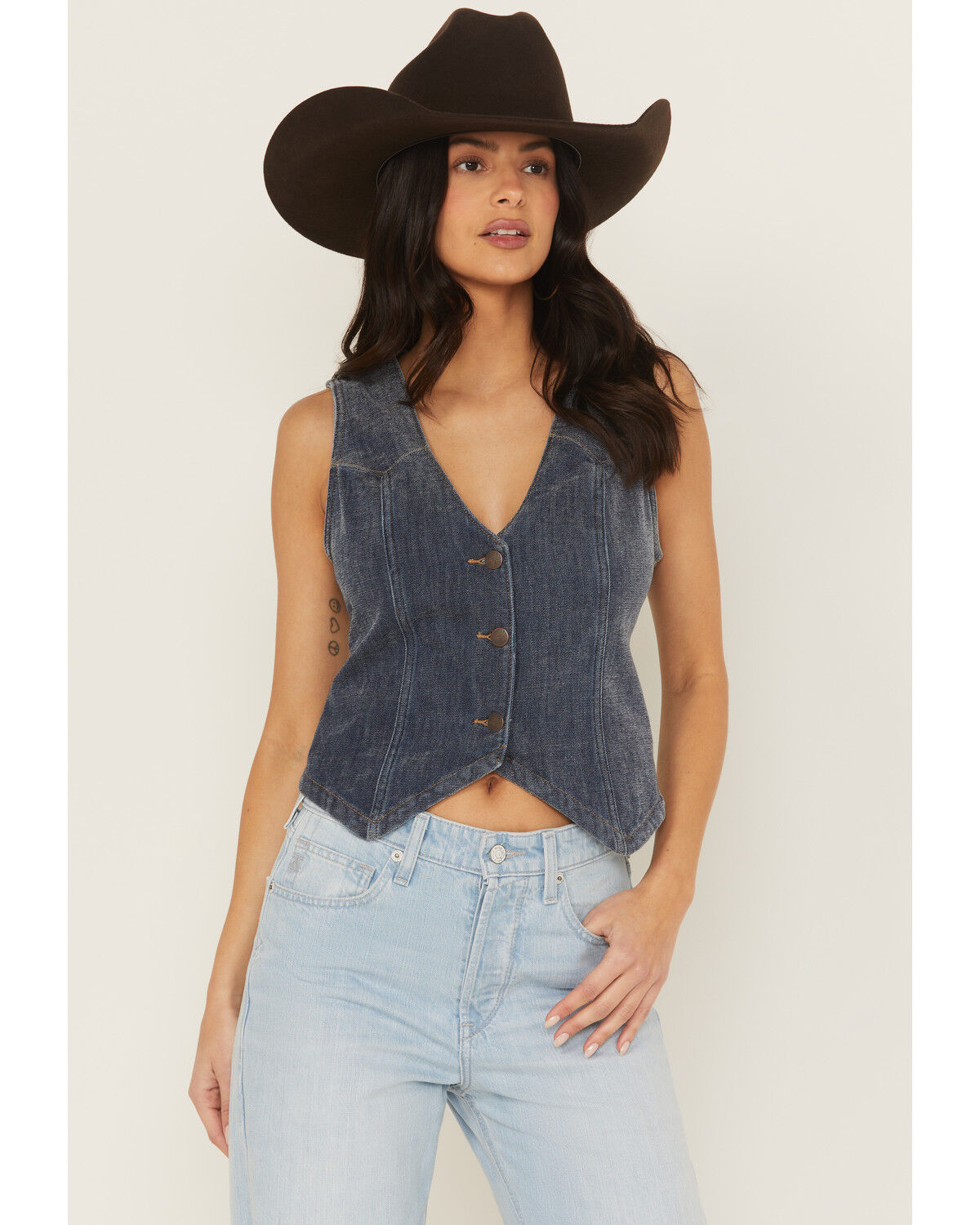 Image #1 - Wrangler Retro Women's Medium Wash Chenille Denim Vest, Blue, hi-res