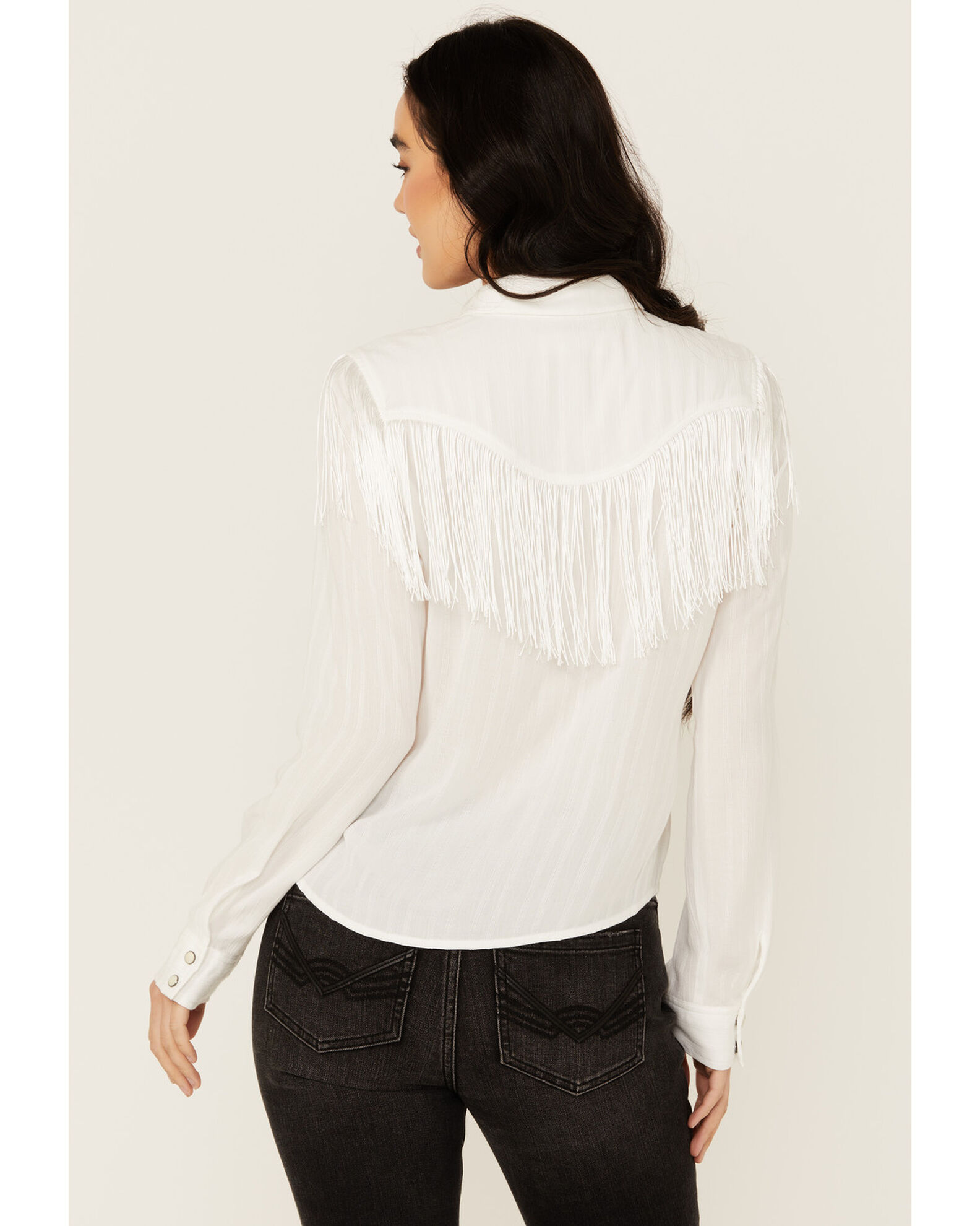 Image #5 - Idyllwind Women's Fringe Long Sleeve Snap Western Shirt, White, hi-res