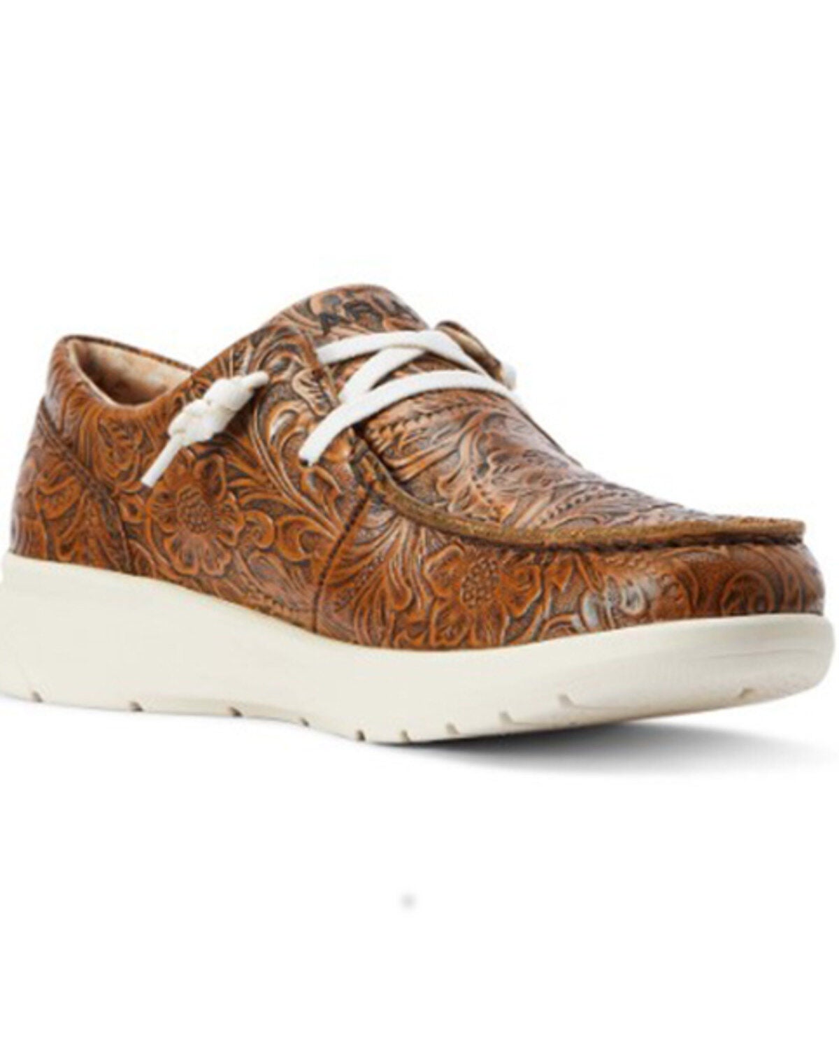 Ariat Women's Floral Embossed Casual Hilo Shoe - Moc Toe, Brown, hi-res