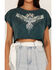 Shyanne Women's Southwestern Eagle Cropped Graphic Tee, Deep Teal, hi-res