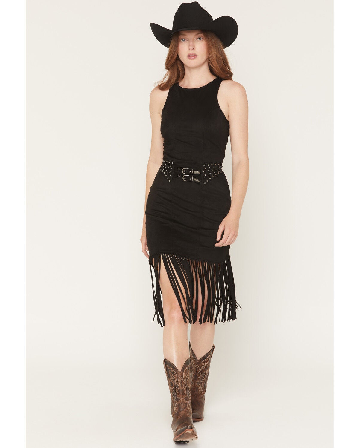 white christmas dresses Iconic Cowgirl Denim Fringe Pearl Snap Mini Dress M main image 1