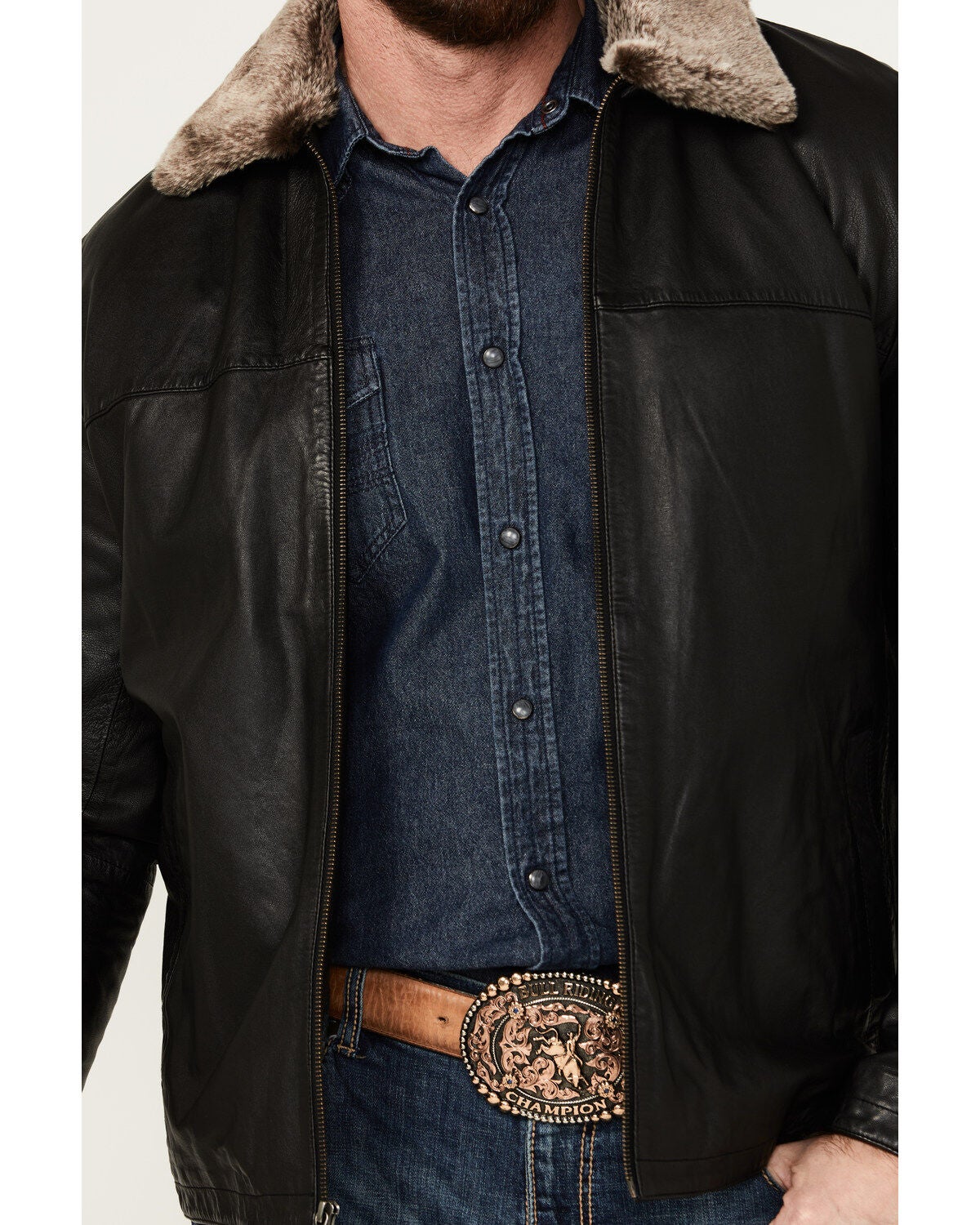 Image #3 - Scully Men's Leather Fur Collar Jacket, , hi-res