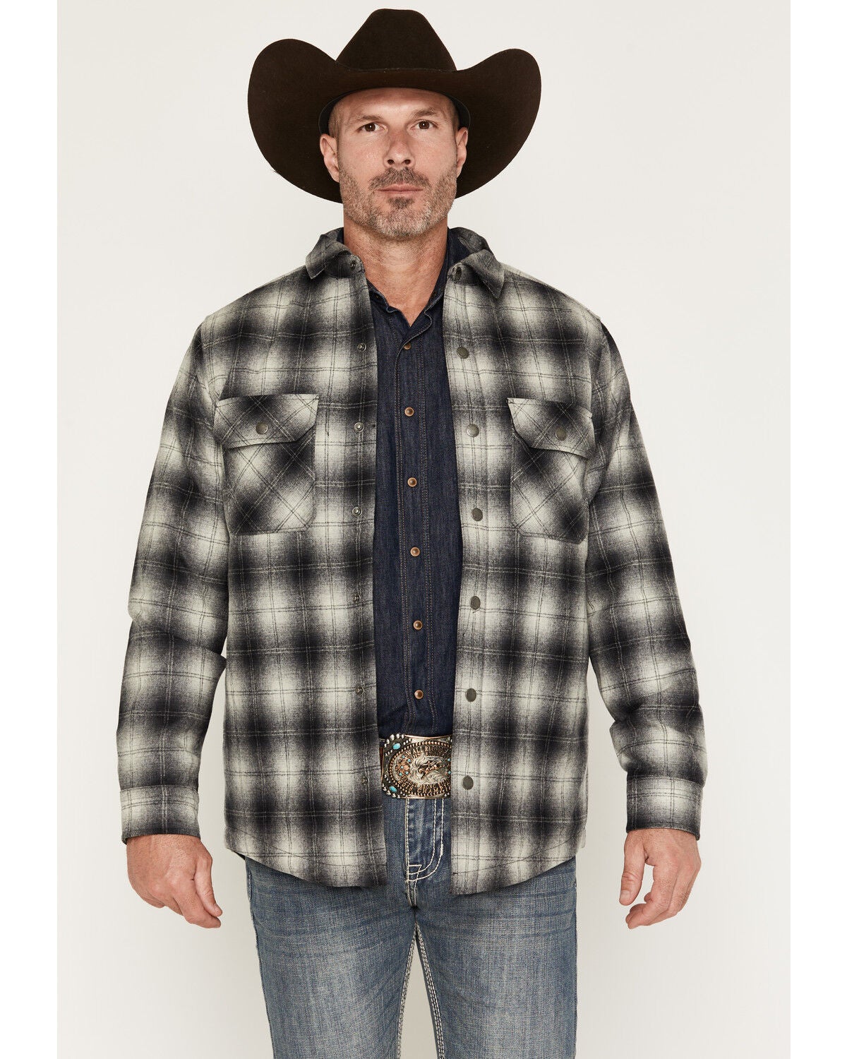 Image #1 - Pendleton Men's Umatilla Plaid Print Quilt Lined Jacket, Charcoal, hi-res