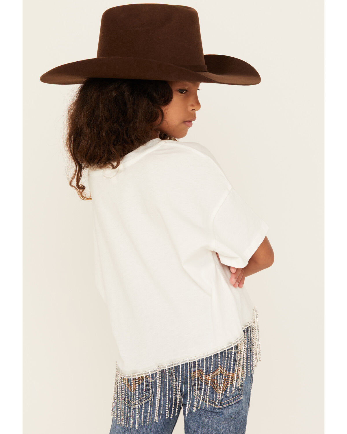 Image #4 - La La Land Girls' Rock & Roll Short Sleeve Fringe Graphic Tee, White, hi-res