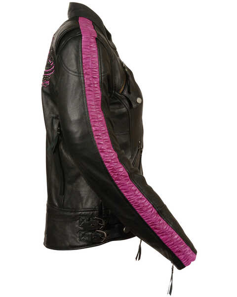 Image #2 - Milwaukee Leather Women's Concealed Carry Embroidered Phoenix Leather Jacket - 5X, Pink/black, hi-res