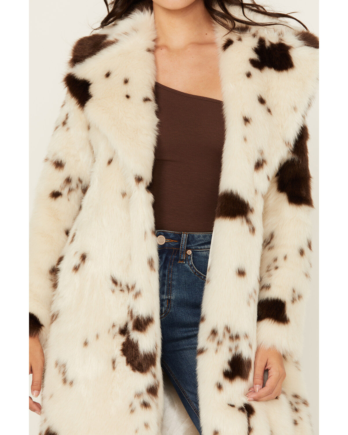 Image #3 - Powder River Outfitters Women's Cow Print Duster Faux Fur Coat, , hi-res