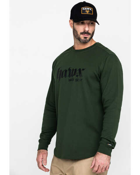 Image #3 -  Hawx Men's Green Graphic Thermal Long Sleeve Work T-Shirt - Tall , , hi-res
