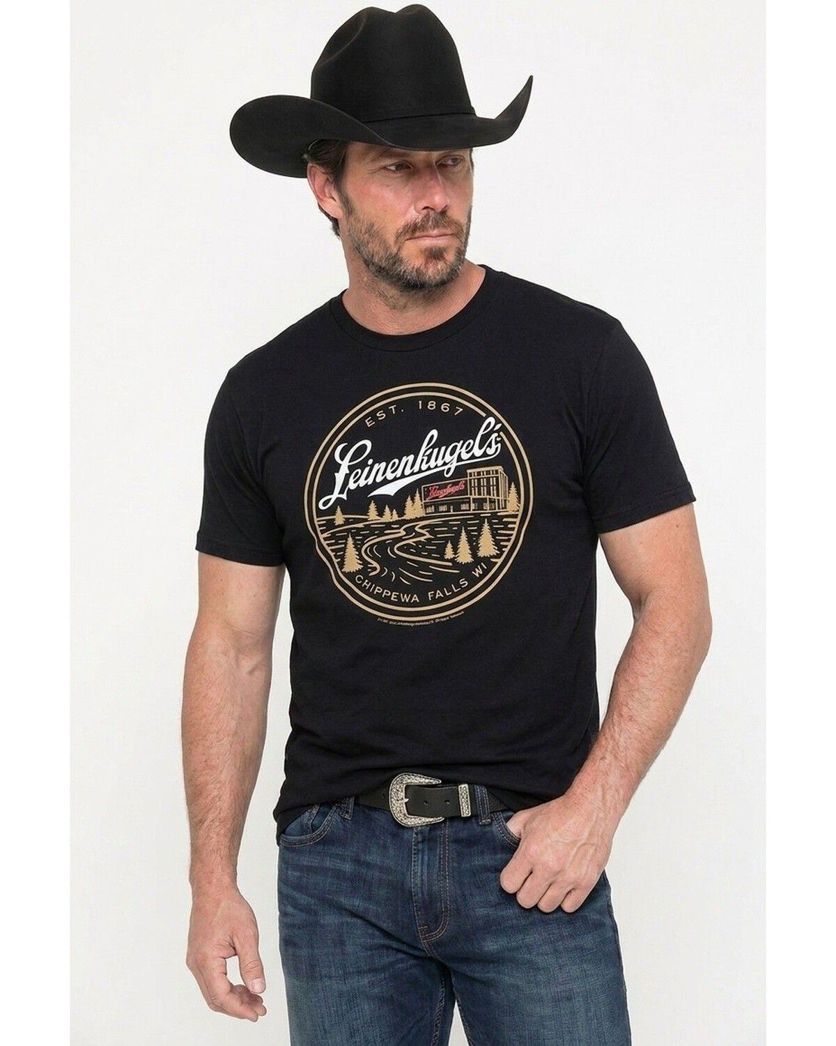 Image #1 - American Men's Leinenkugels Emblem Short Sleeve Graphic T-Shirt, Black, hi-res