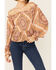 Flying Tomato Women's Boho Print Cold Shoulder Top, Brown, hi-res
