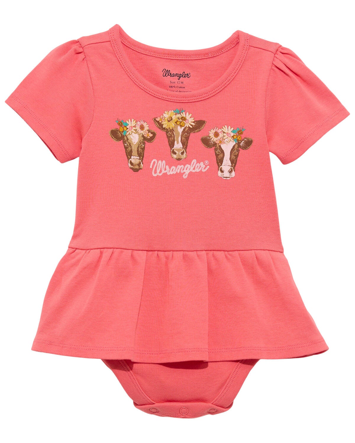 Wrangler Infant Girls' Cow Short Sleeve Onesie, Red, hi-res