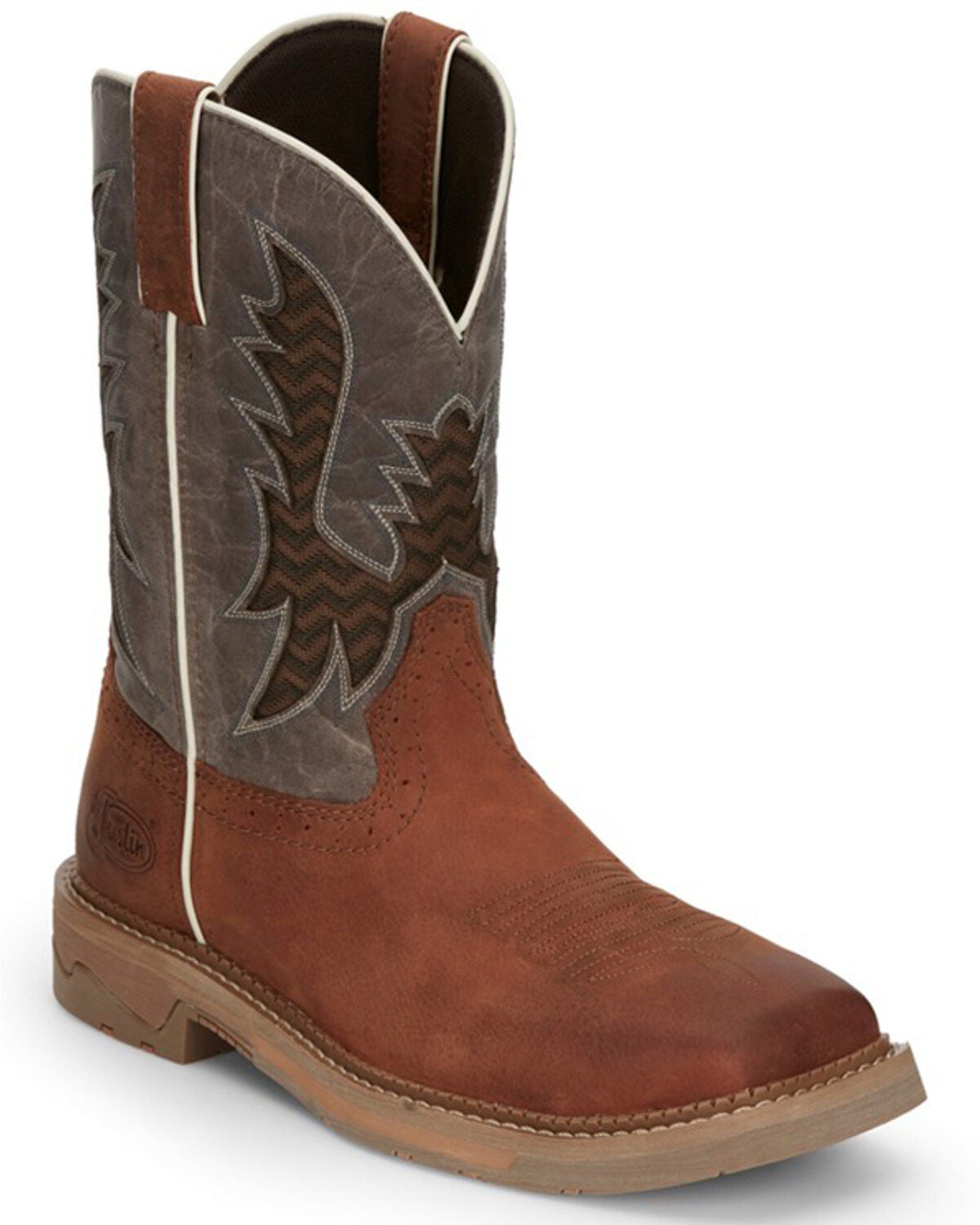 Justin Men's Bolt Redwood Pull On Soft Work Boots - Square Toe, Brown, hi-res