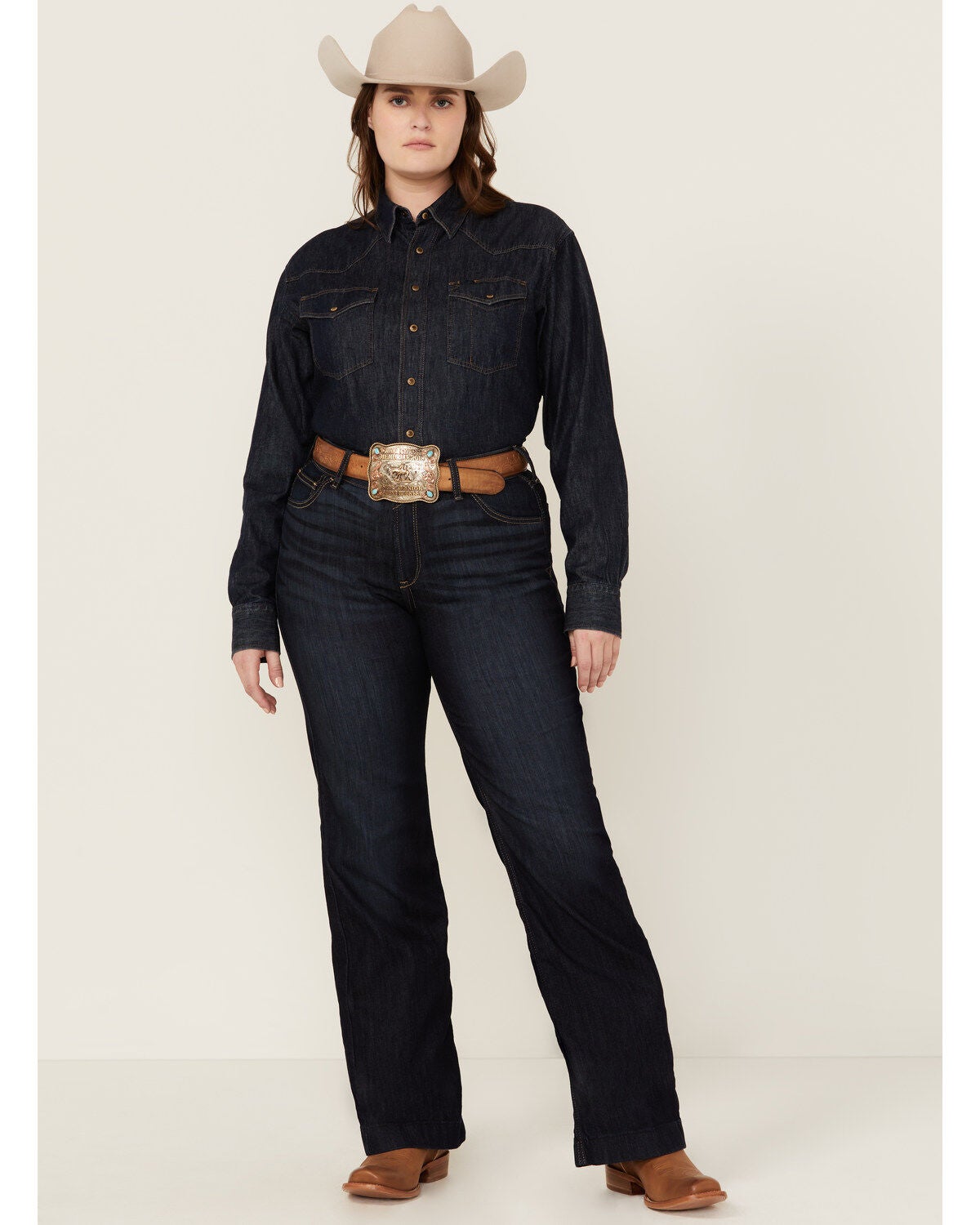 Ariat Women's Dark Wash Ophelia Prefect Rise Trouser Denim Jeans - Plus, Dark Wash, hi-res