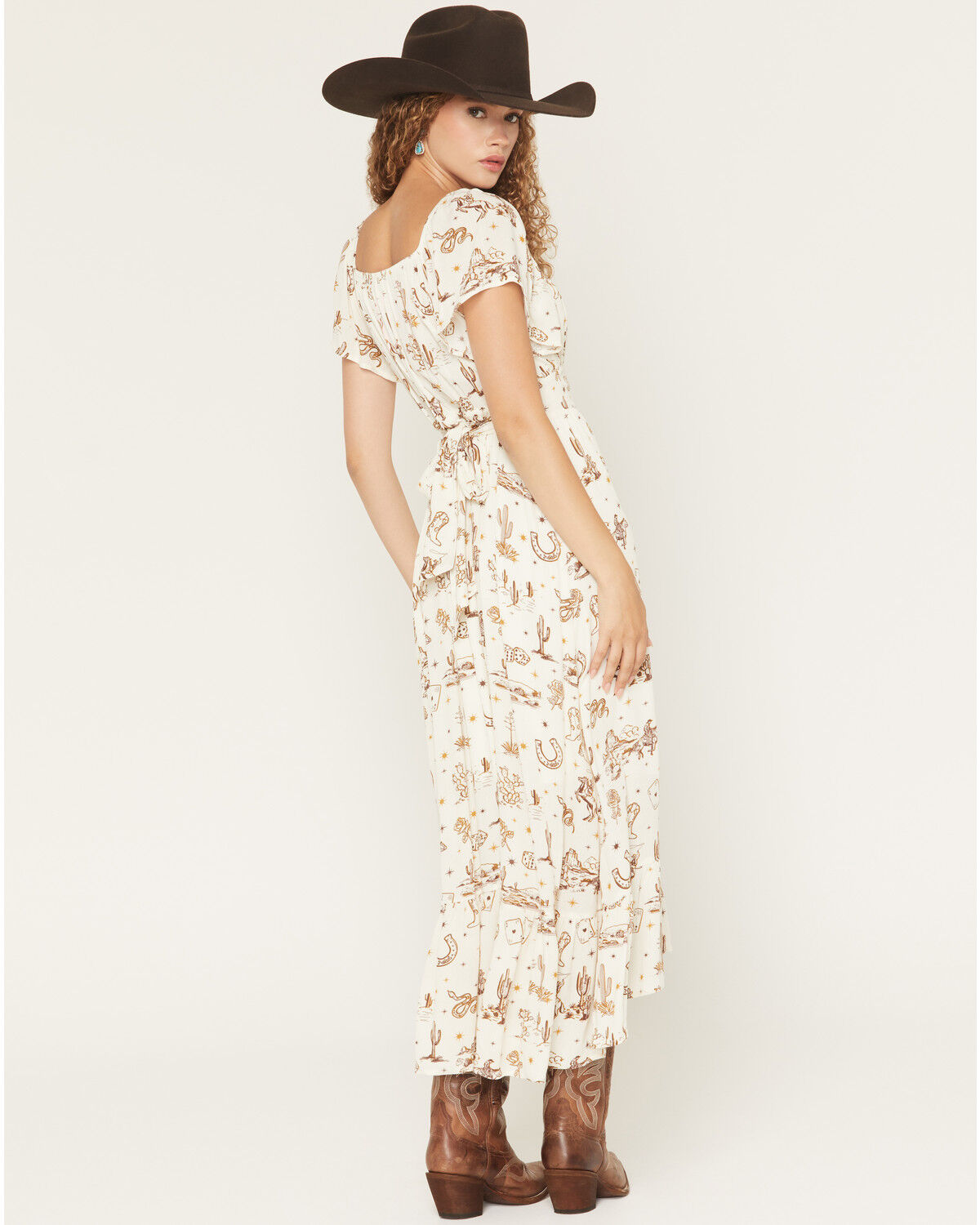 Image #4 - Shyanne Women's Western Print Flutter Sleeve High-Low Midi Dress, Ivory, hi-res