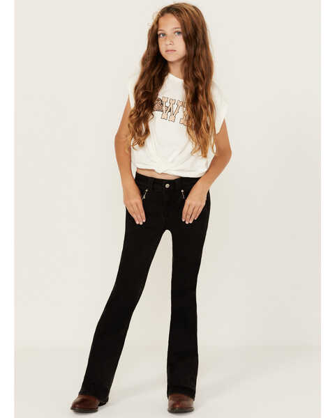 Shyanne Girls' Southwestern Embroidered Pocket Bootcut Stretch Jeans, Black, hi-res
