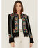 Double D Ranch Women's Justyna Embroidered Fringe Suede Jacket, Black, hi-res