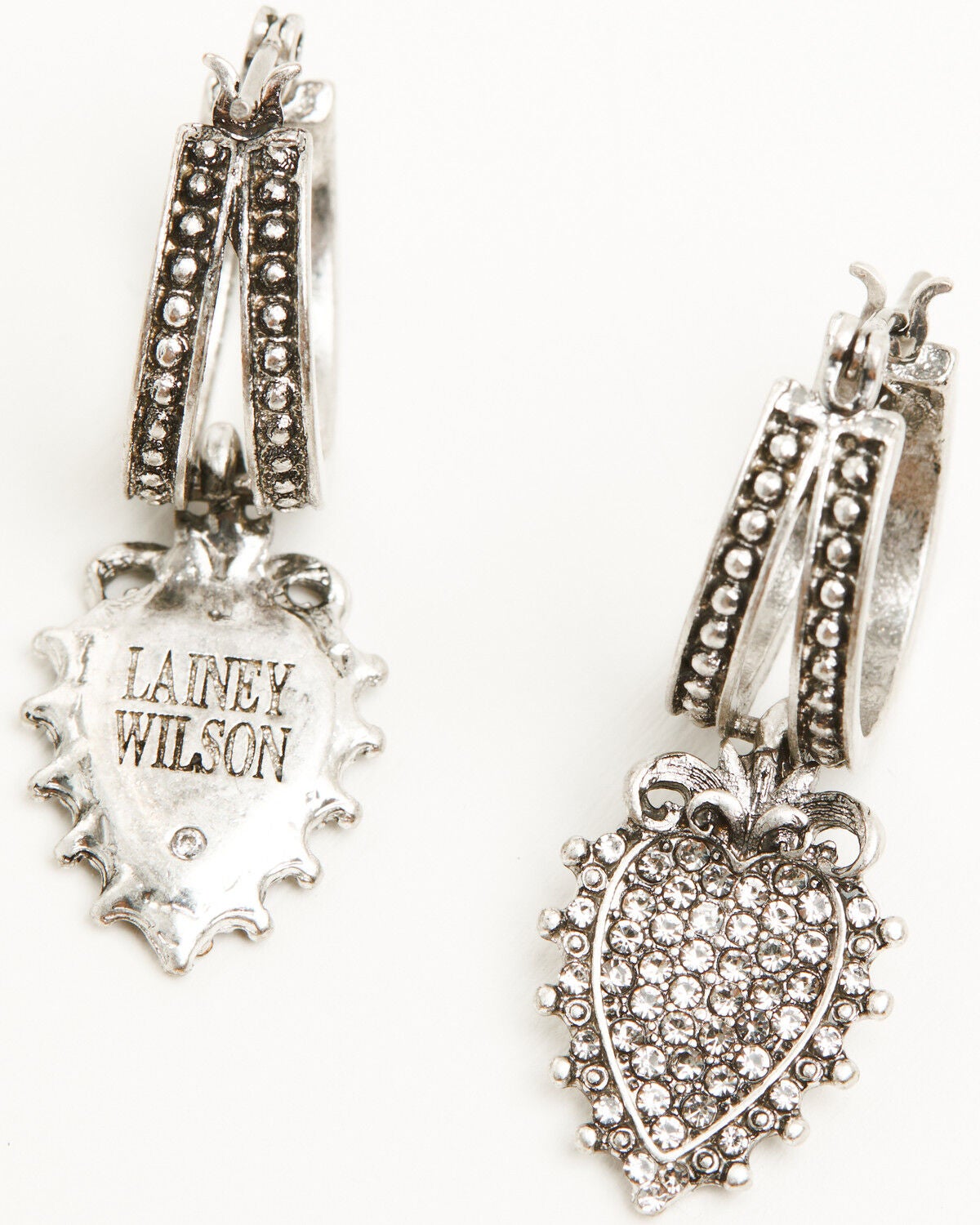 Lainey Wilson Women's Heart Drop Hoop Earrings, Silver, hi-res