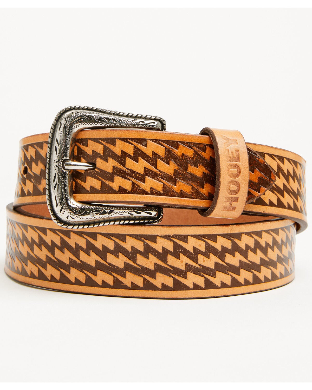 Hooey Men's Zemi Lightning Bolt Belt, Tan, hi-res