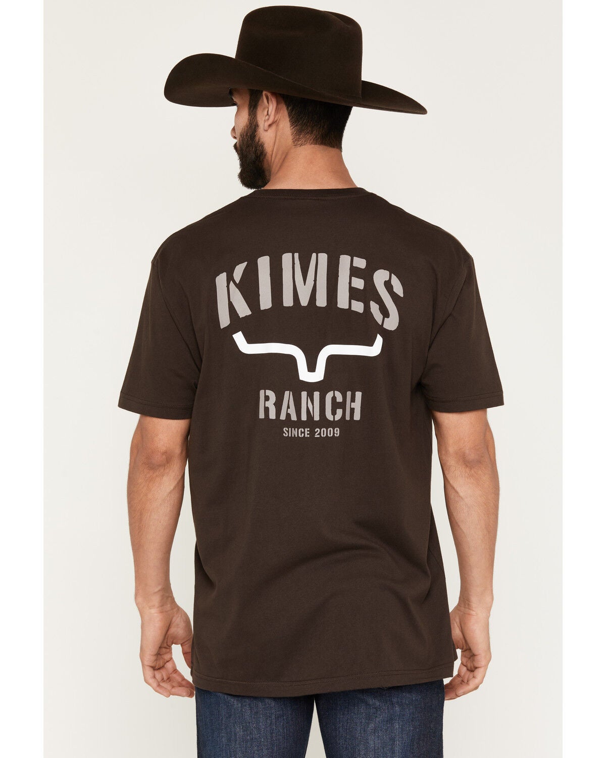 Kimes Ranch Men's Boot Barn Exclusive Stencil Logo Short Sleeve Graphic T-Shirt, Dark Brown, hi-res