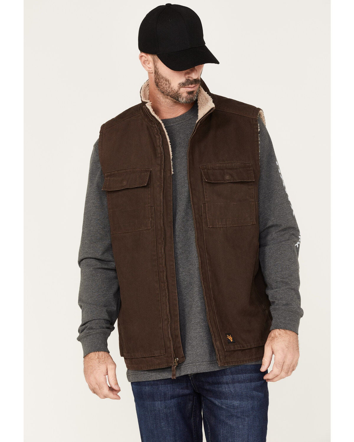 Hawx Men's Weathered Sherpa Lined Work Vest - Big & Tall, Dark Brown, hi-res