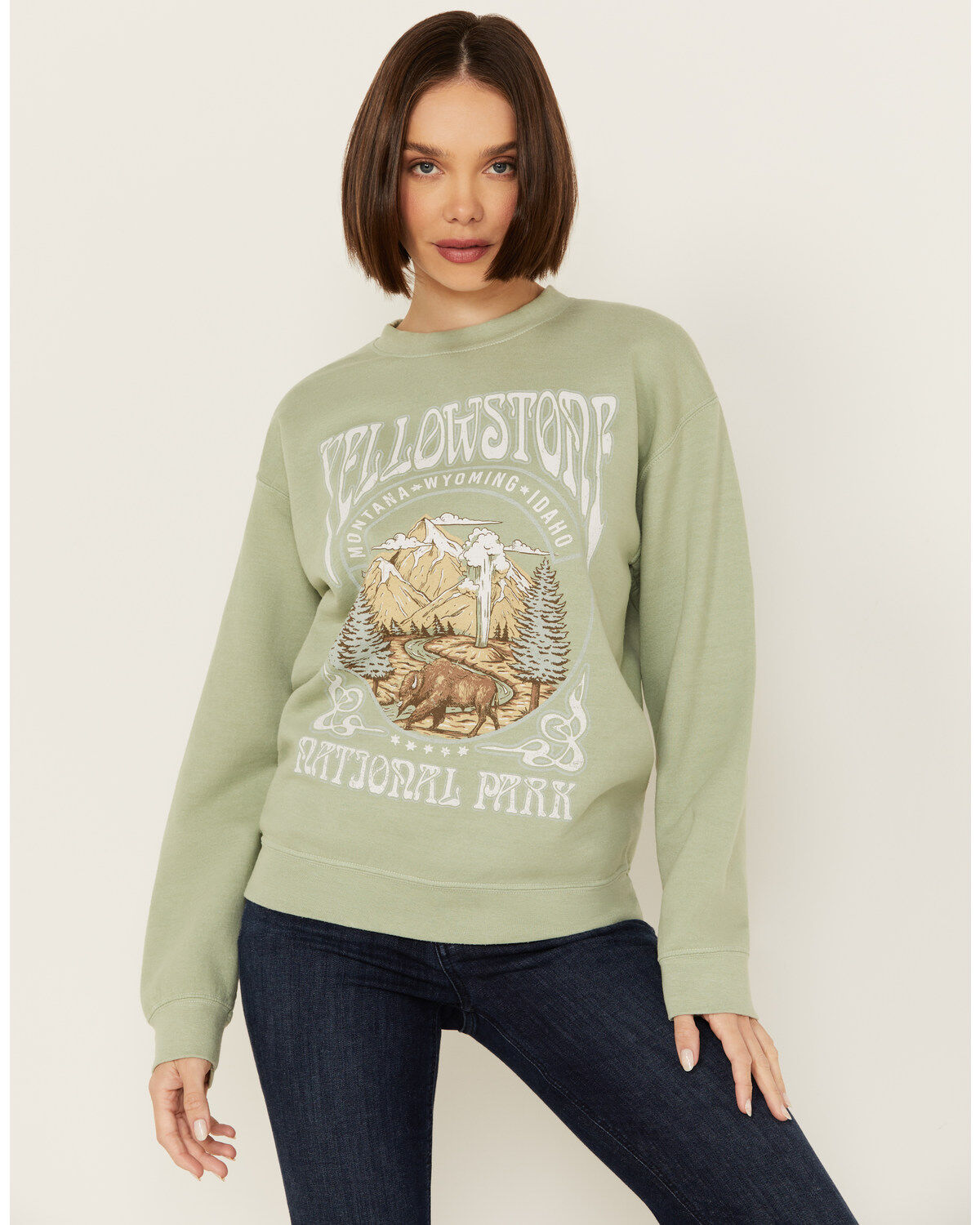 Image #1 - Youth in Revolt Women's Yellowstone Sweatshirt, Green, hi-res