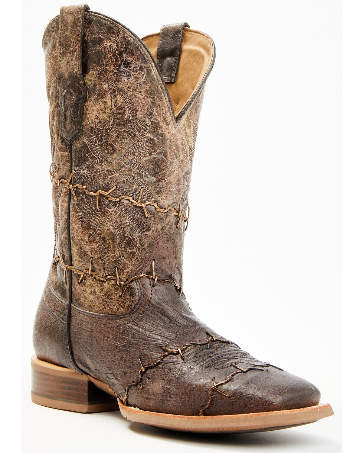 Corral Men's Exotic Ostrich Barbed Wire Western Boots - Broad Square Toe, Brown, hi-res