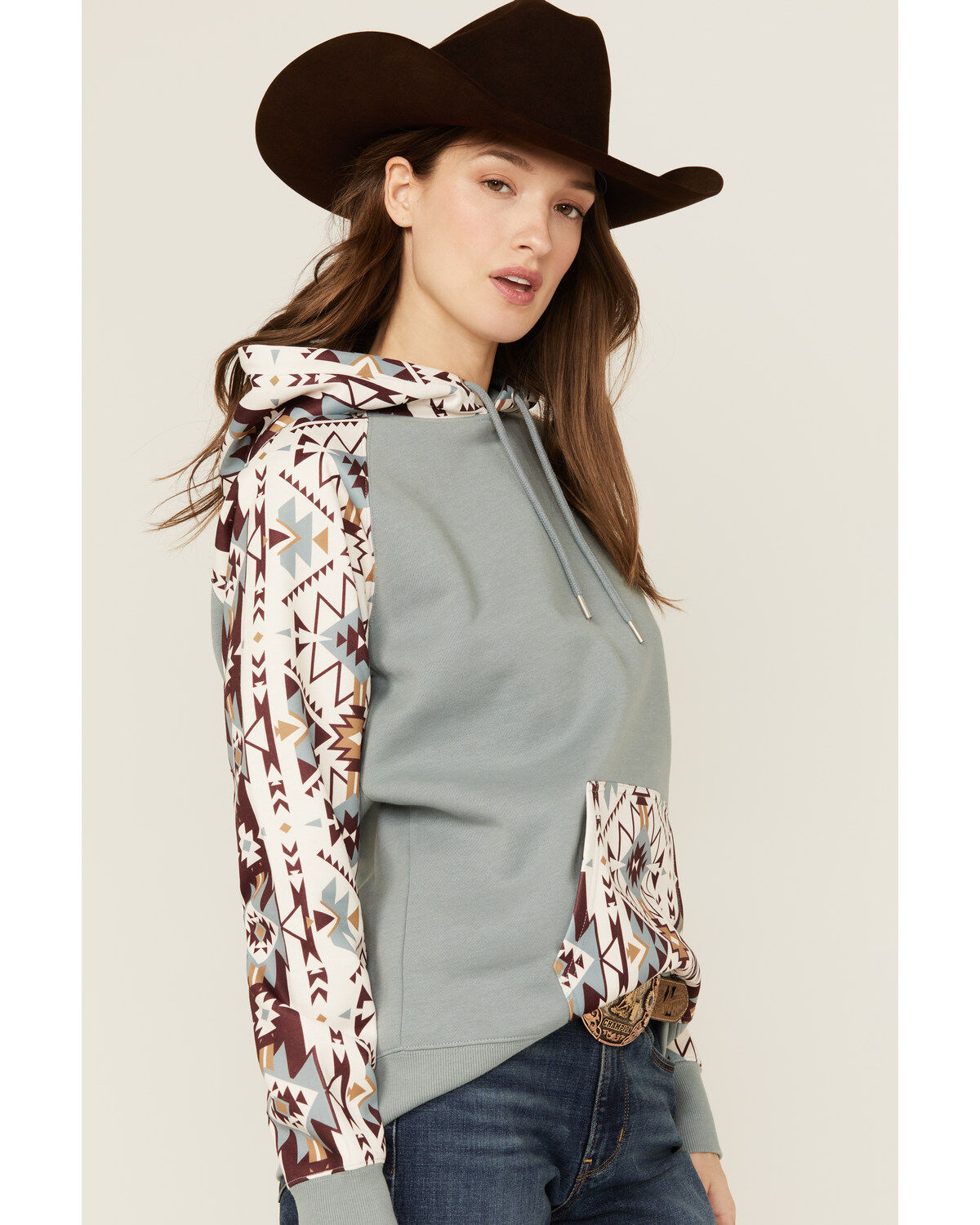 Image #2 - Hooey Women's Southwestern Print Hoodie, Blue, hi-res