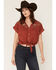 Image #1 - Shyanne Women's Embroidered Short Sleeve Snap Tie-Front Shirt, Chilli, hi-res