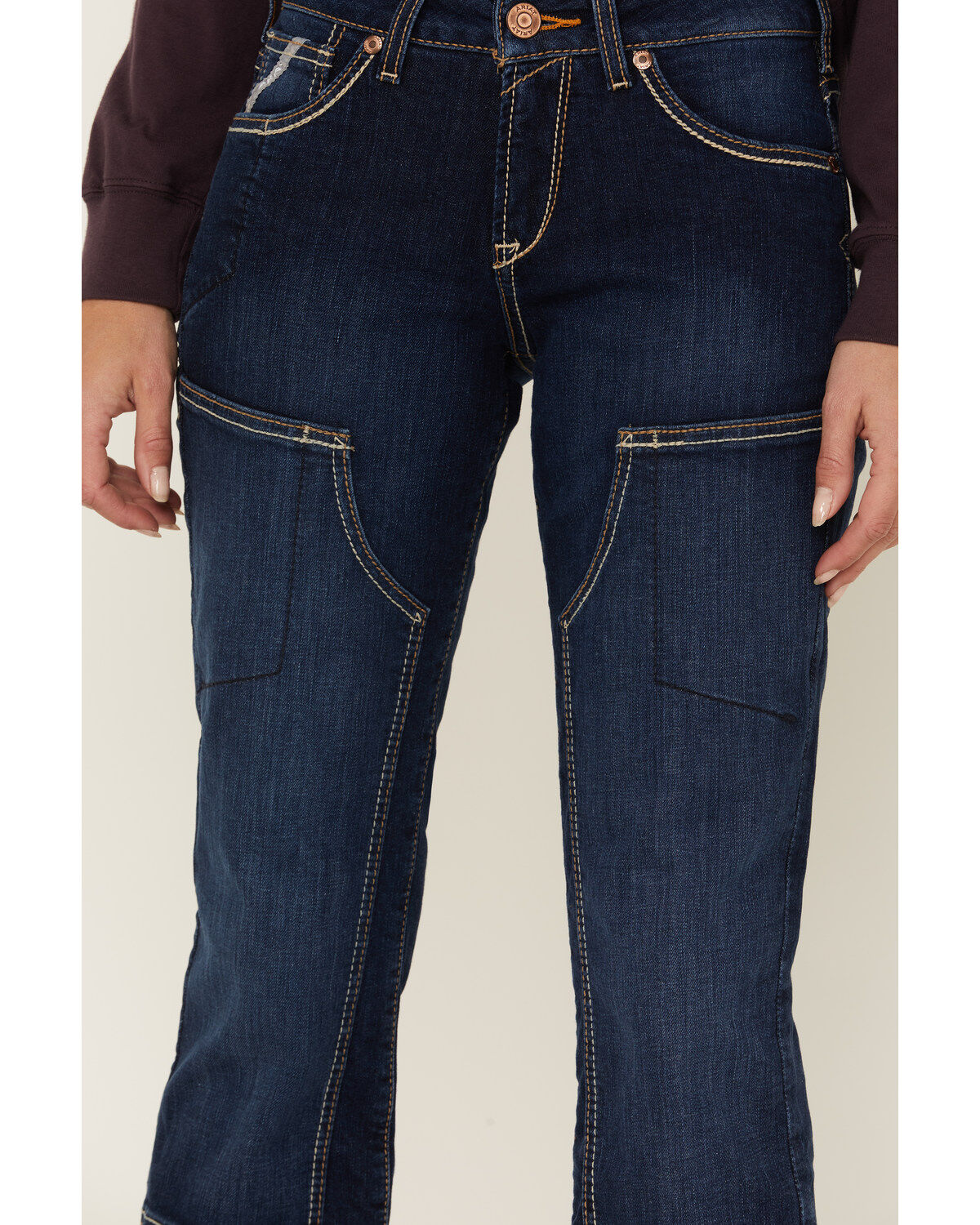 Image #2 - Ariat Women's Rebar Camden Medium Wash Flex Riveter Double Front Slim Leg Work Jeans, Blue, hi-res
