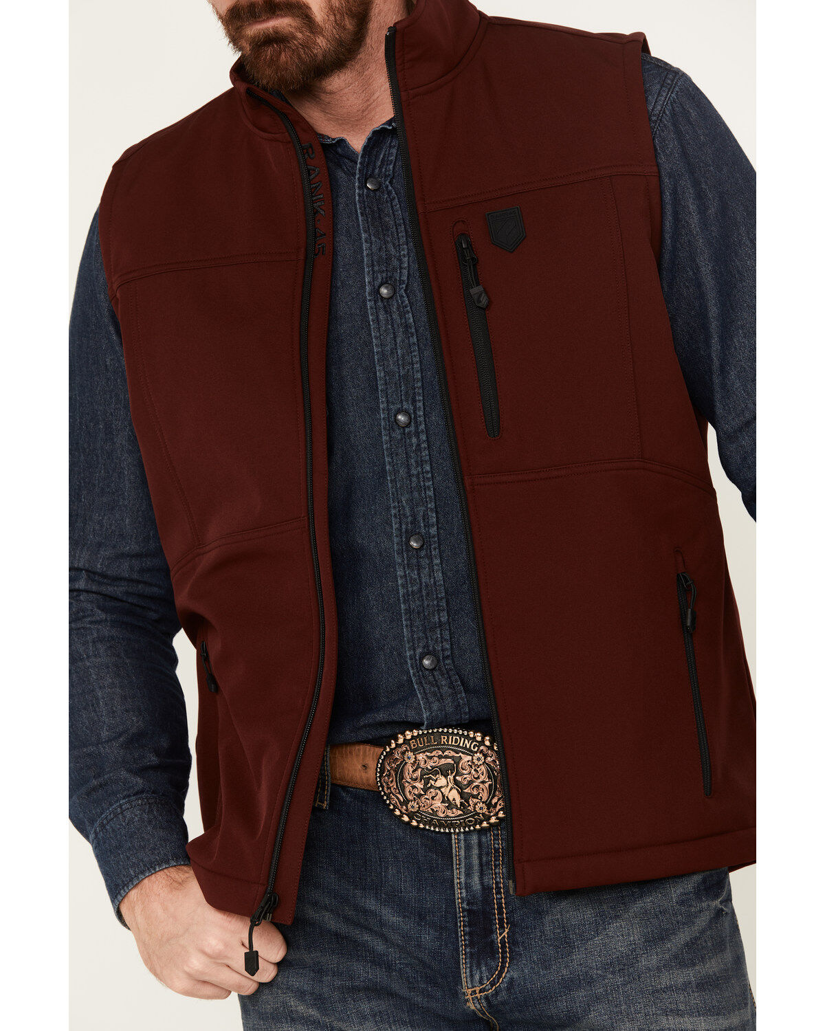 Image #3 - RANK 45® Men's Stowel Softshell Vest, Wine, hi-res