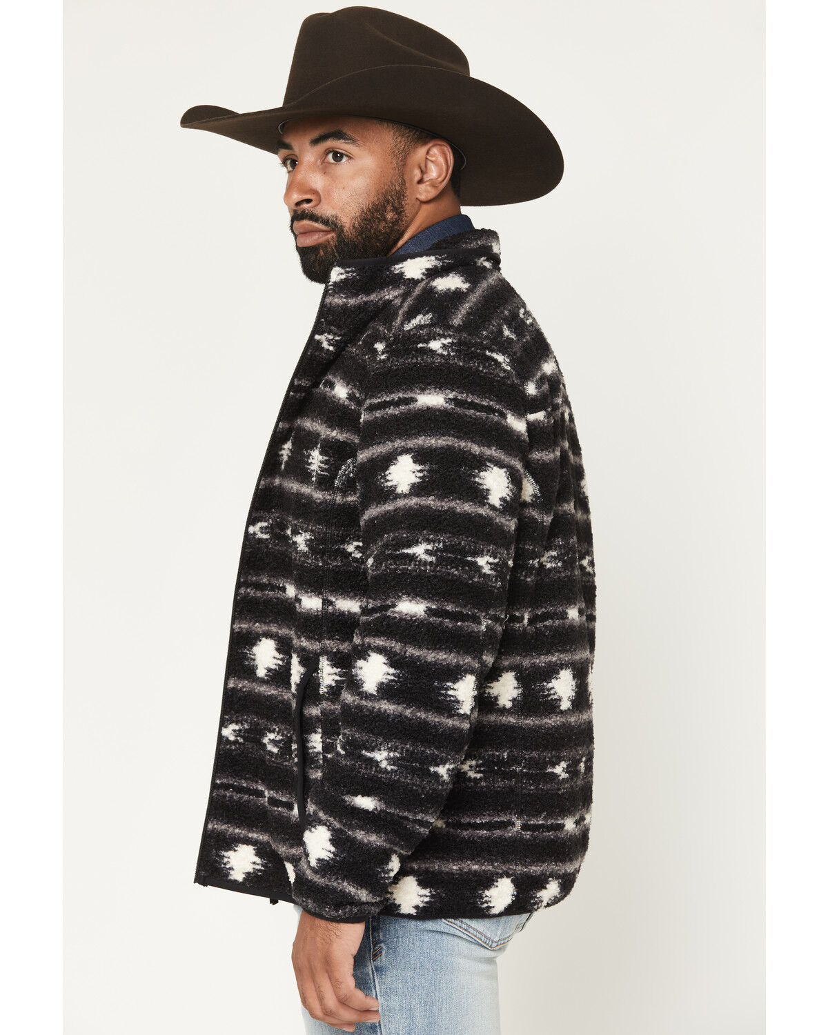 Image #2 - Rock & Roll Denim Men's Southwestern Striped Berber Jacket, Charcoal, hi-res