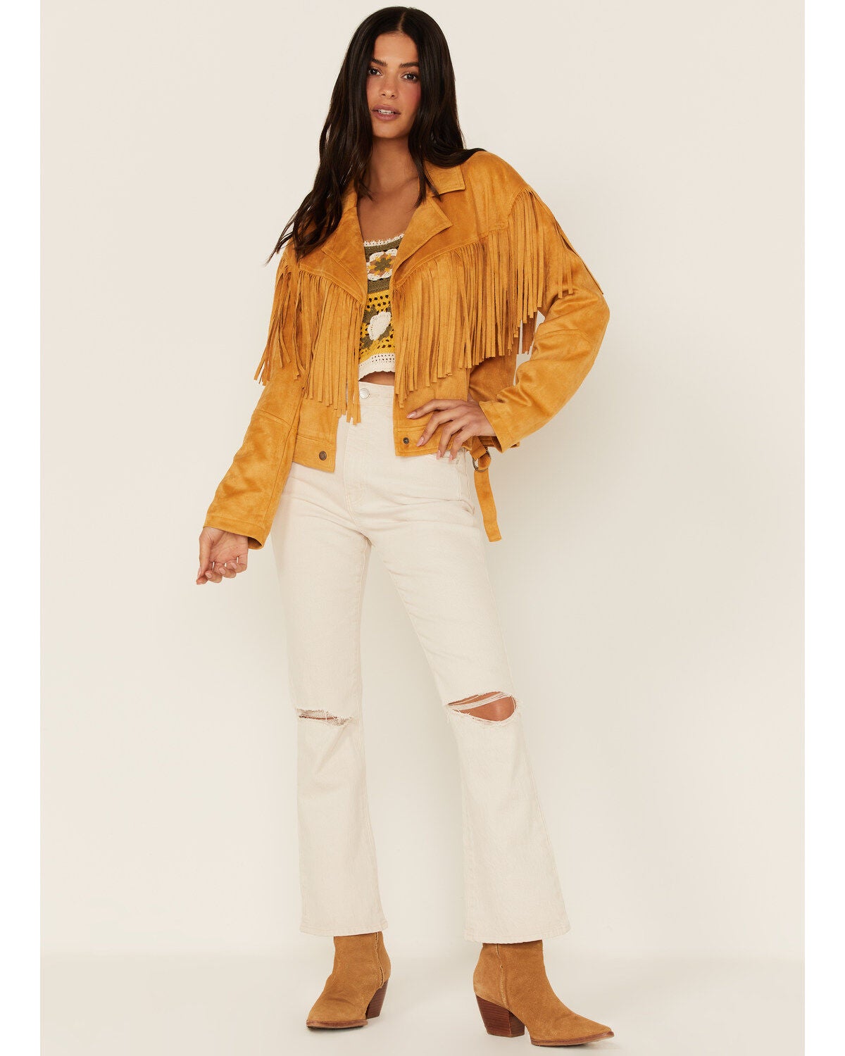 Image #2 - Fornia Women's Faux Suede Fringe Moto Jacket, , hi-res