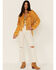 Fornia Women's Faux Suede Fringe Moto Jacket, Mustard, hi-res