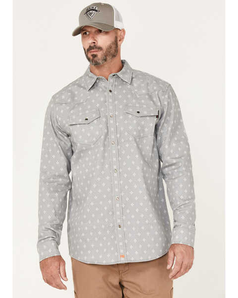 Cody James Men's FR Spaced Diamond Print Long Sleeve Snap Work Shirt , Grey, hi-res