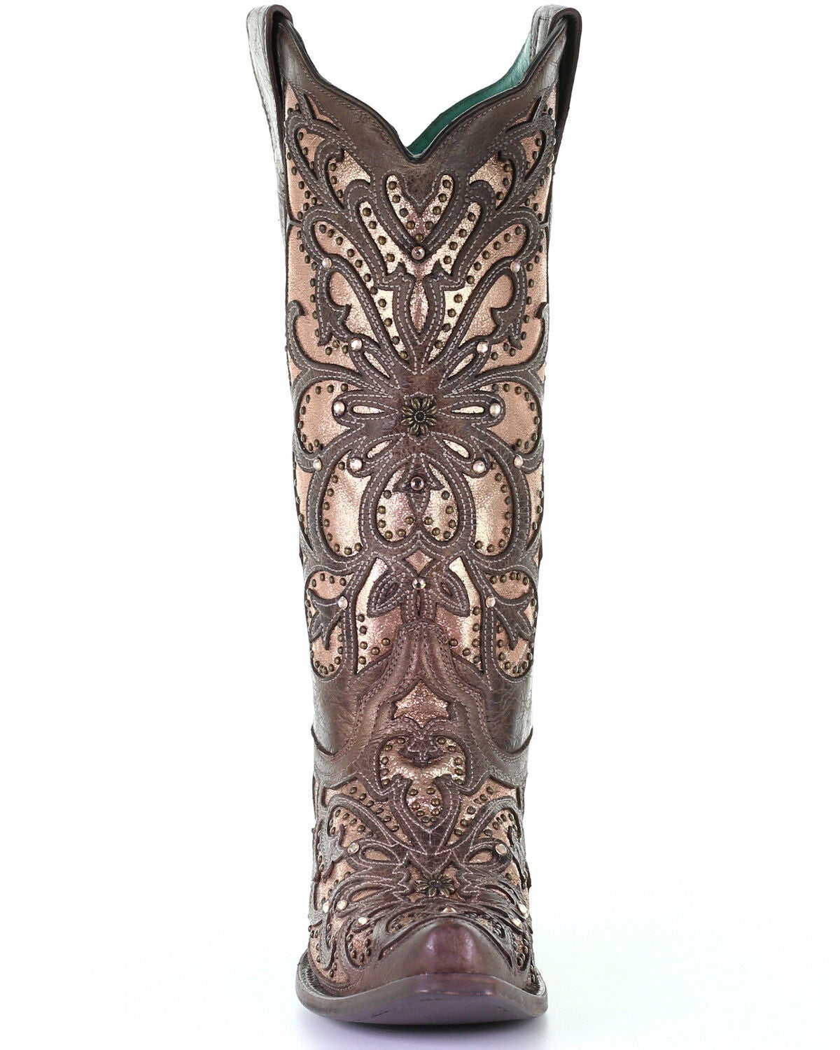 Bottines Western Corral Pour Ados – Cuir Marron Foncé/noir, Bouts Incrustés De Sequins, Pointure 4.5