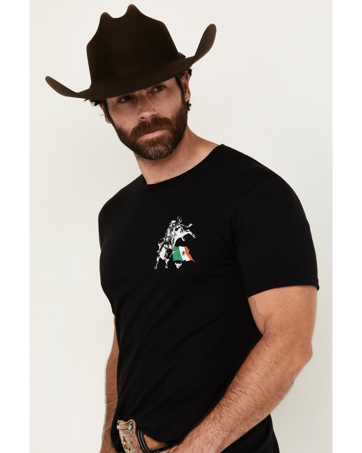 Image #2 - Cowboy Hardware Men's Mexico Flag Short Sleeve Graphic T-Shirt, Black, hi-res