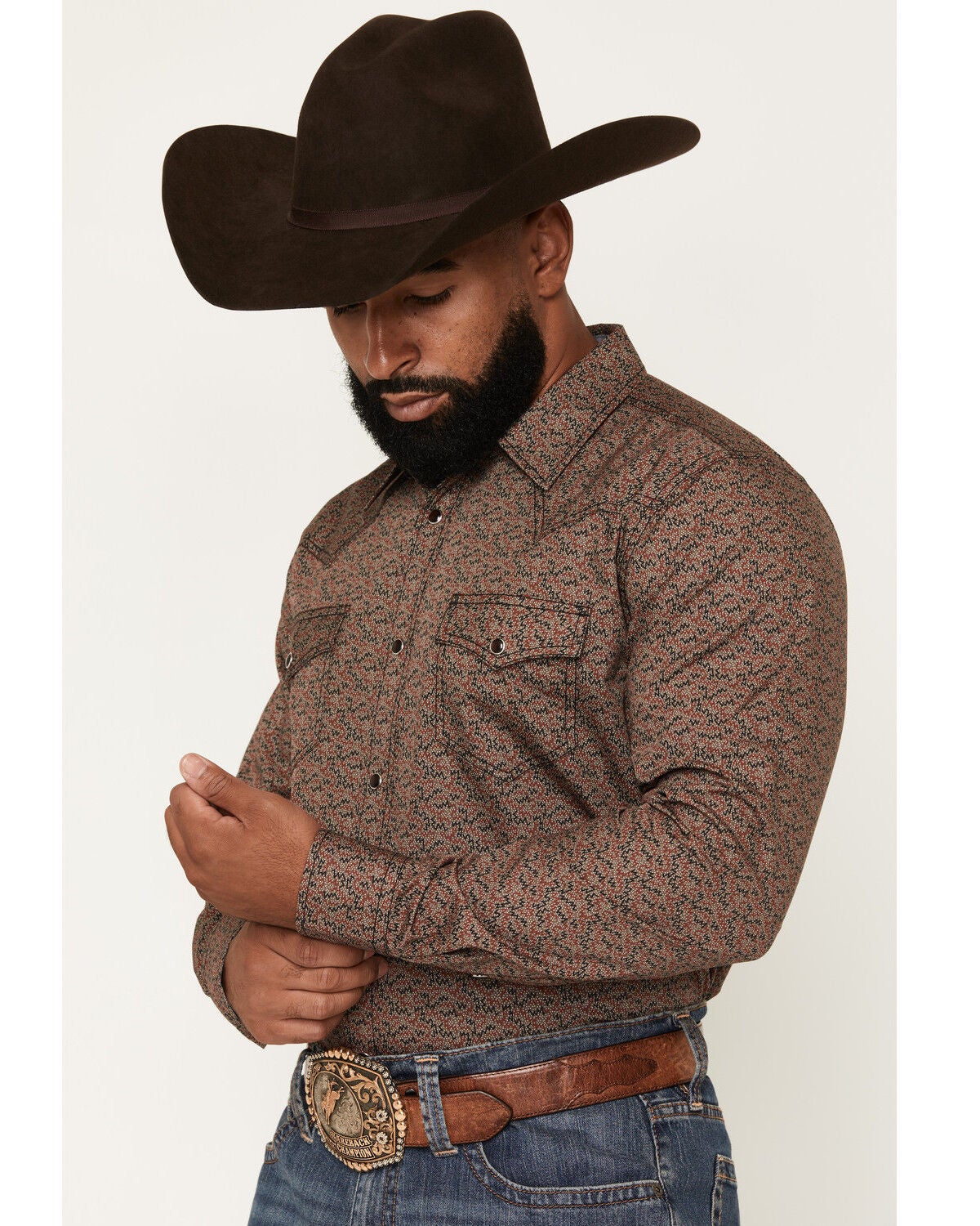 Image #2 - Cody James Men's Fireball Geo Print Long Sleeve Snap Western Shirt - Tall, Brown, hi-res