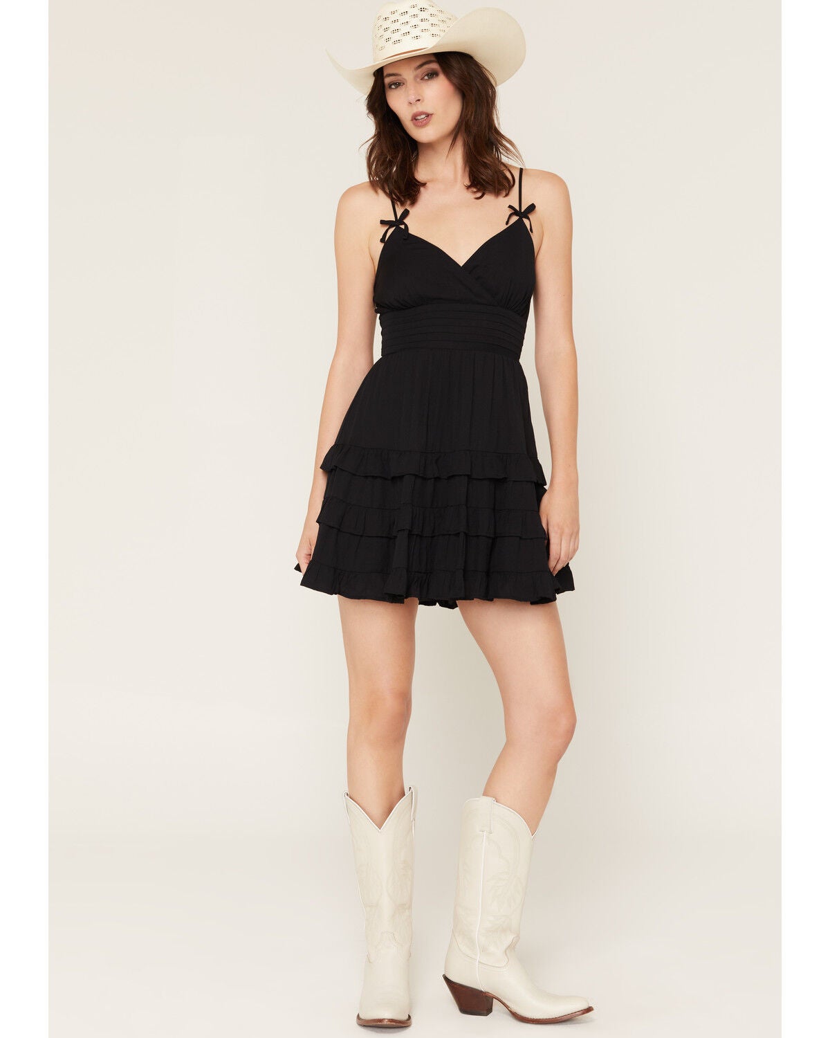 Ash & Violet Women's Bow Strap Sleeveless Mini Dress, Black, hi-res