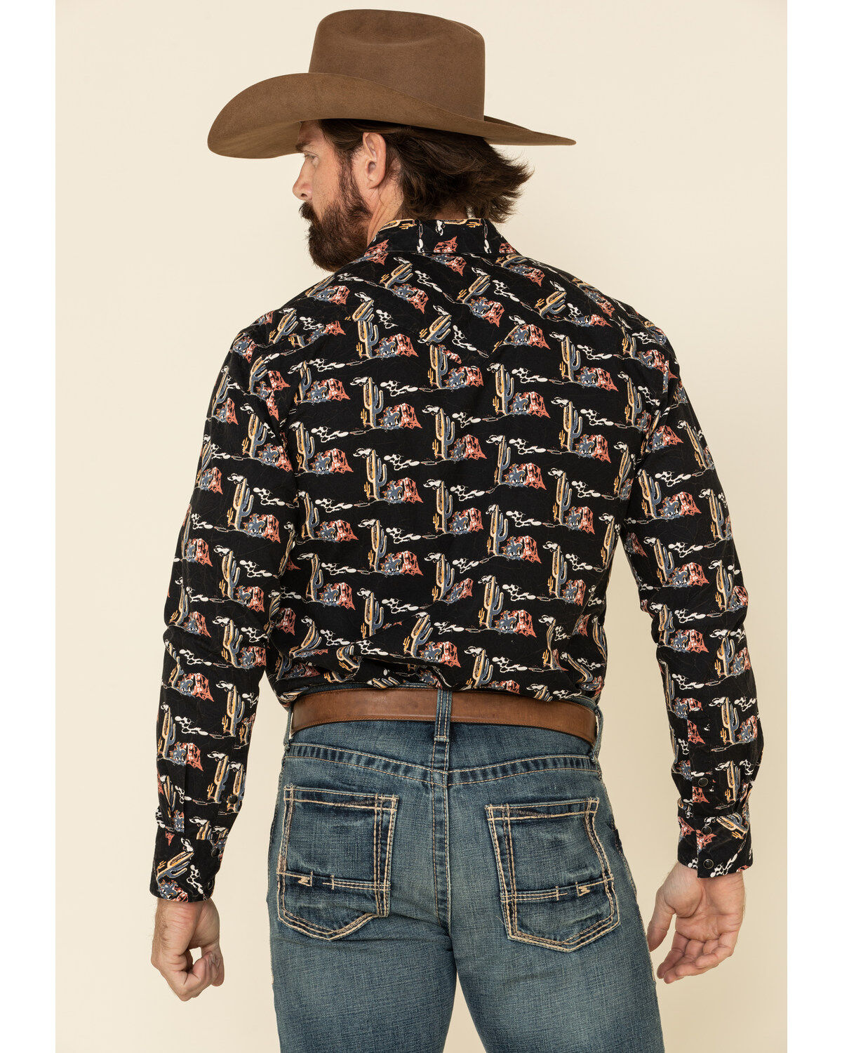 Image #3 - Dale Brisby Men's Cactus Print Long Sleeve Snap Western Shirt, Black, hi-res
