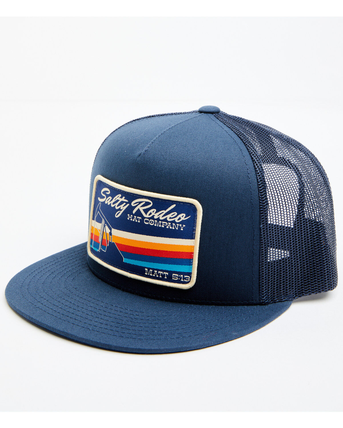 Image #1 - Salty Rodeo Men's Oil Rig Logo Patch Trucker Cap, Navy, hi-res