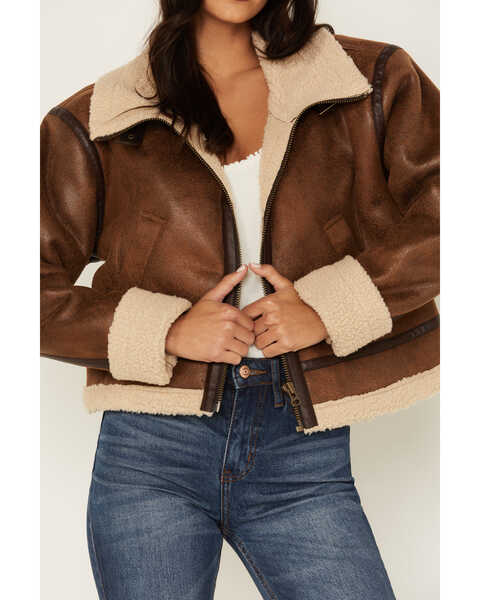Cleo + Wolf Women's Faux Shearling Jacket, Brown, hi-res