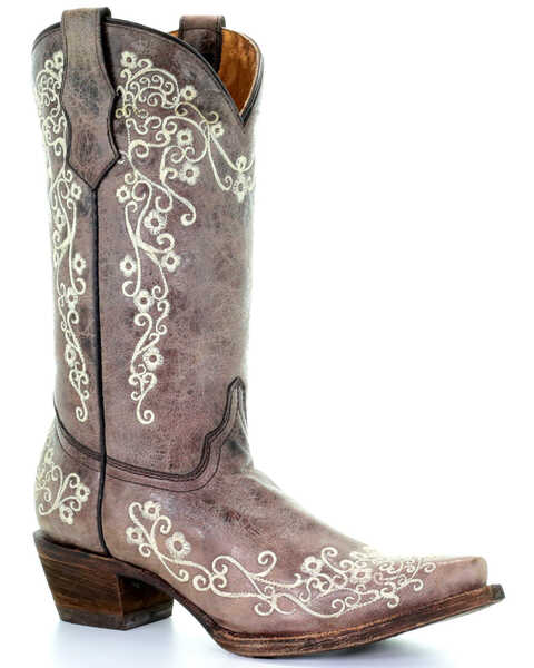 Corral Girls' Scroll Embroidery Western Boots, Brown, hi-res