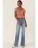 En Crème Women's Rust Floral Ditsy Peplum Ruffle Top, Rust Copper, hi-res