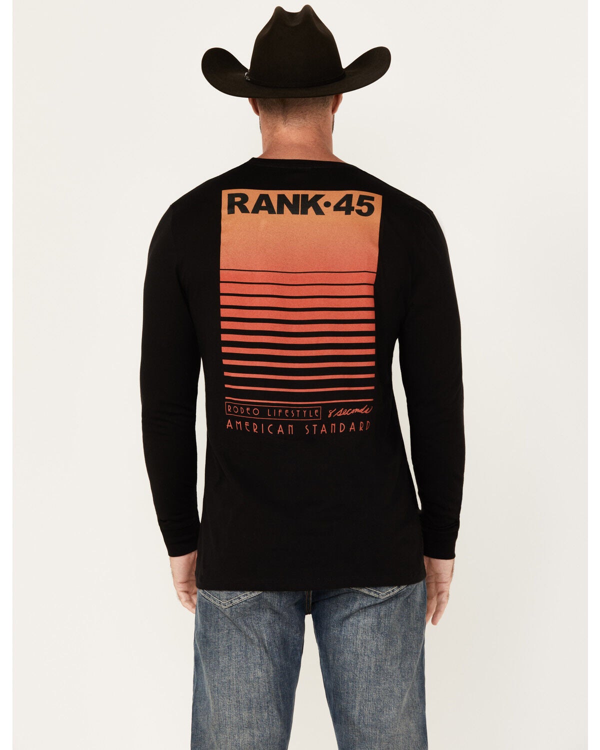 RANK 45&reg; Men's Raw Rodeo Logo Long Sleeve Graphic T-Shirt, Black, hi-res