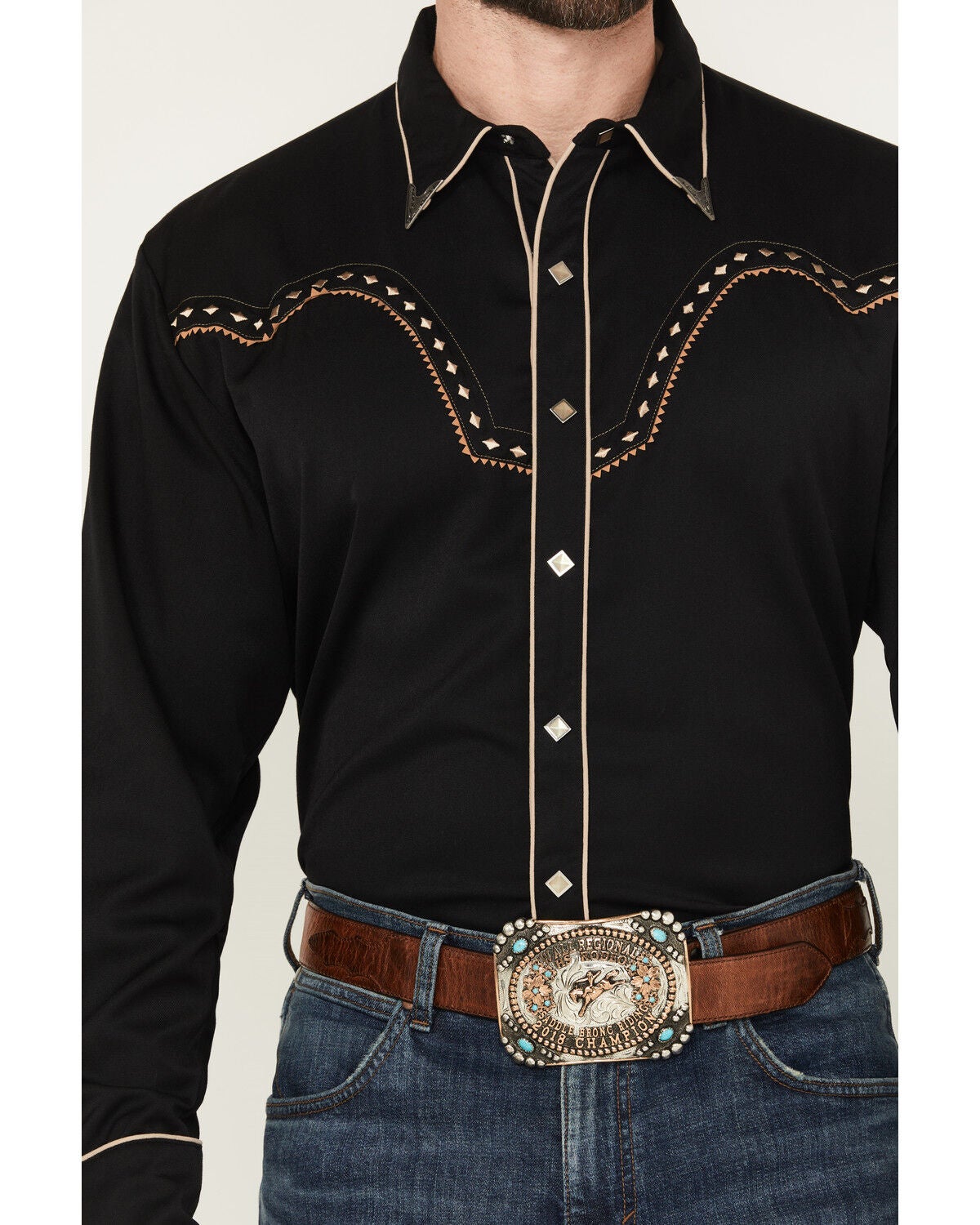 SCULLY MEN'S VINTAGE Western Cowboy Brown Long-Sleeved Pearl-Snap Shirt - Large $119.99...