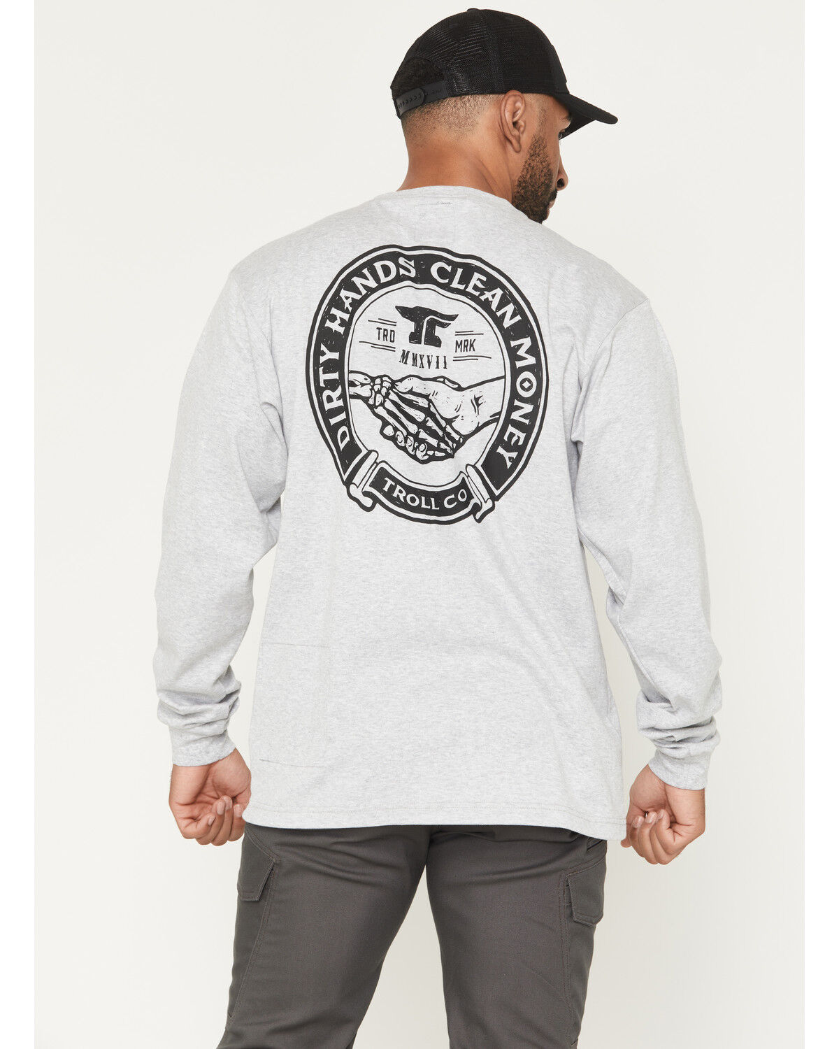 Image #1 - Troll Co Men's FR Haggler Long Sleeve Graphic Work T-Shirt - Big, Medium Grey, hi-res
